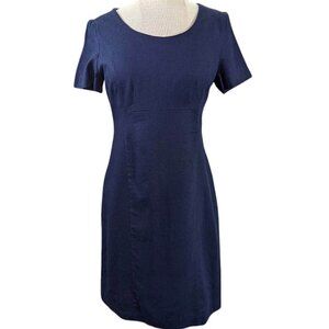 Chadwicks Dress Womens 2P Navy Linen Minimalist Career Capsule Dark Academia